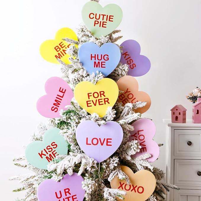 Valentine's Day Decorations Tree Ornaments: 12 pcs Large Candy Heart San Tree Decorations, Cute S... | Amazon (US)