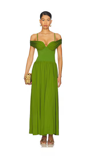 SIMKHAI Amarantha Off Shoulder Dress in Green. - size L | Revolve Clothing (Global)