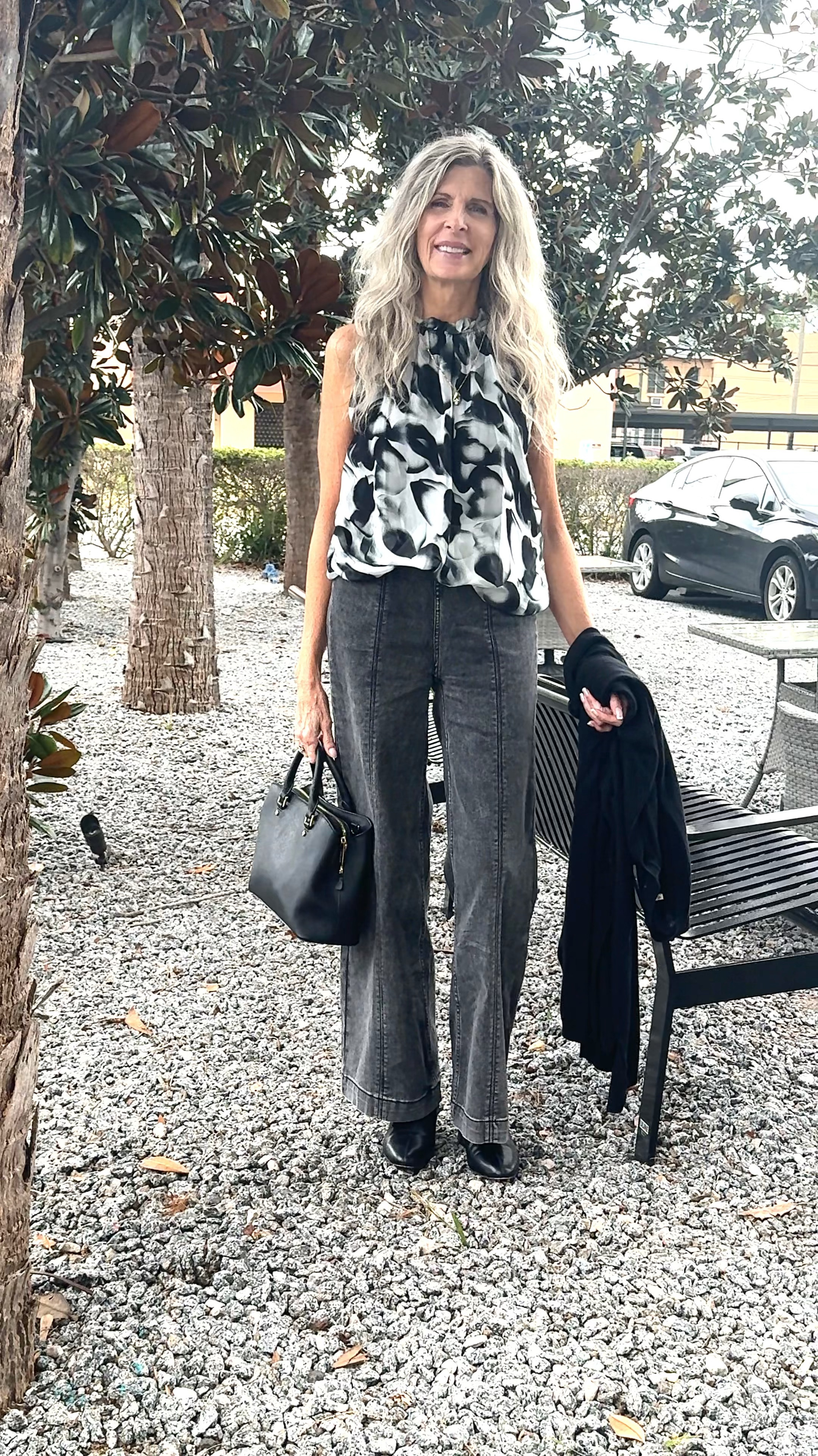 Black & white is a wonderful & classic combo! Wide leg black wash platinum denim or medium wash denim jeans fit perfectly. Blouse is on sale & great for work wear, travel, date night look, or brunch with the girls. Black ankle boots & wrap style cardigan that’s so soft 

#LTKSaleAlert #LTKGiftGuide #LTKStyleTip