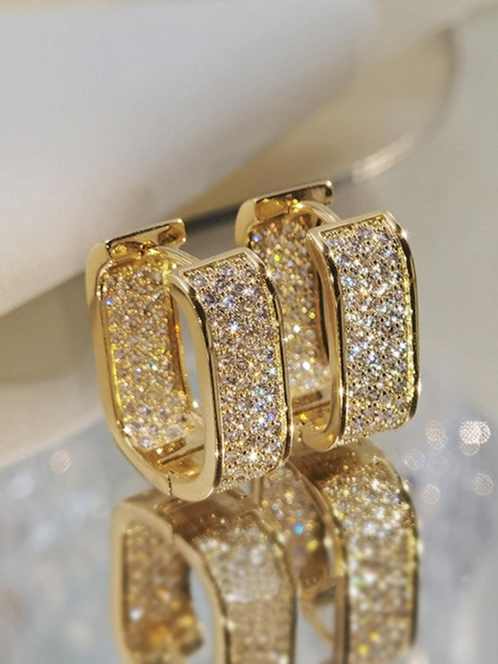 1 Pair Glamorous Cubic Zirconia Hoop Earrings For Women For Wedding Anniversary Engagement Party ... | SHEIN