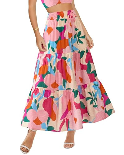 BTFBM Skirts for Women Summer 2026 Floral Print A Line Elastic High Waist Boho Maxi Skirt Spring ... | Amazon (US)