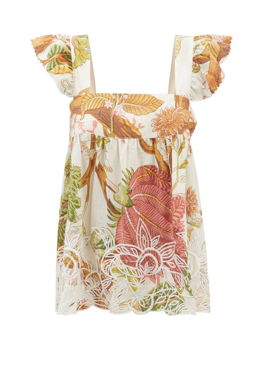 Ruffle-strap floral-print cotton-voile top | Juliet Dunn | Matches (US)
