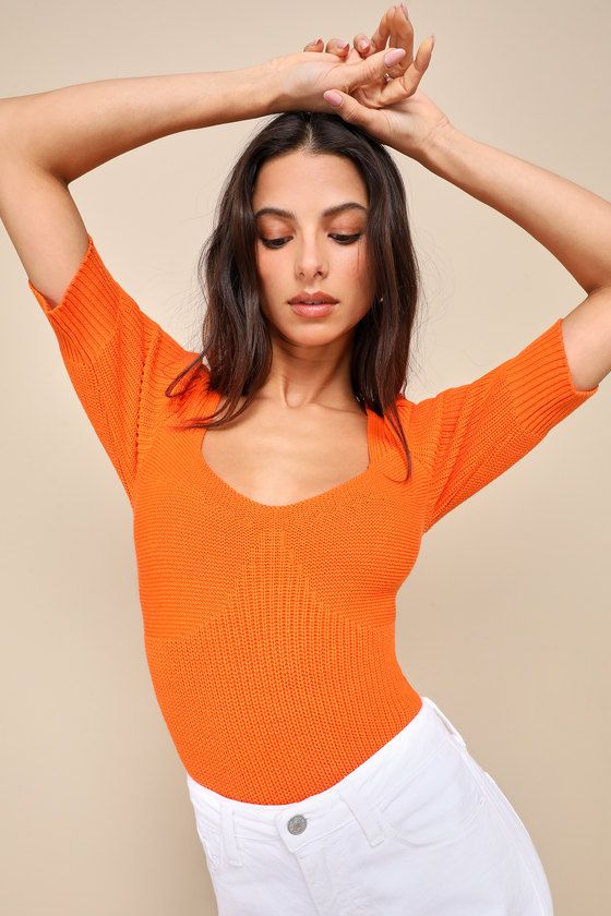 Flattering Feeling Orange Short Sleeve Sweater | Lulus