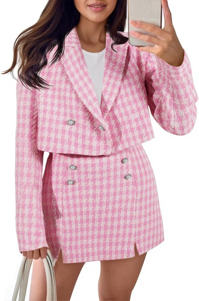 Cicy Bell Womens Cropped Tweed Blazer Sets 2 Piece Outfits and Mini Skirt Sets Business Casual Su... | Amazon (US)