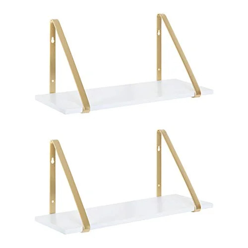 Kate and Laurel Soloman Modern Wooden Shelves, White and Gold, 18 inch, 2 Piece Set | Walmart (US)
