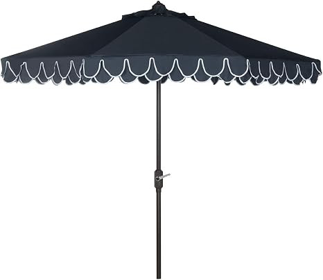 Safavieh PAT8006A Outdoor Collection Elegant Valance Auto Tilt Umbrella, 9', Navy/White | Amazon (US)