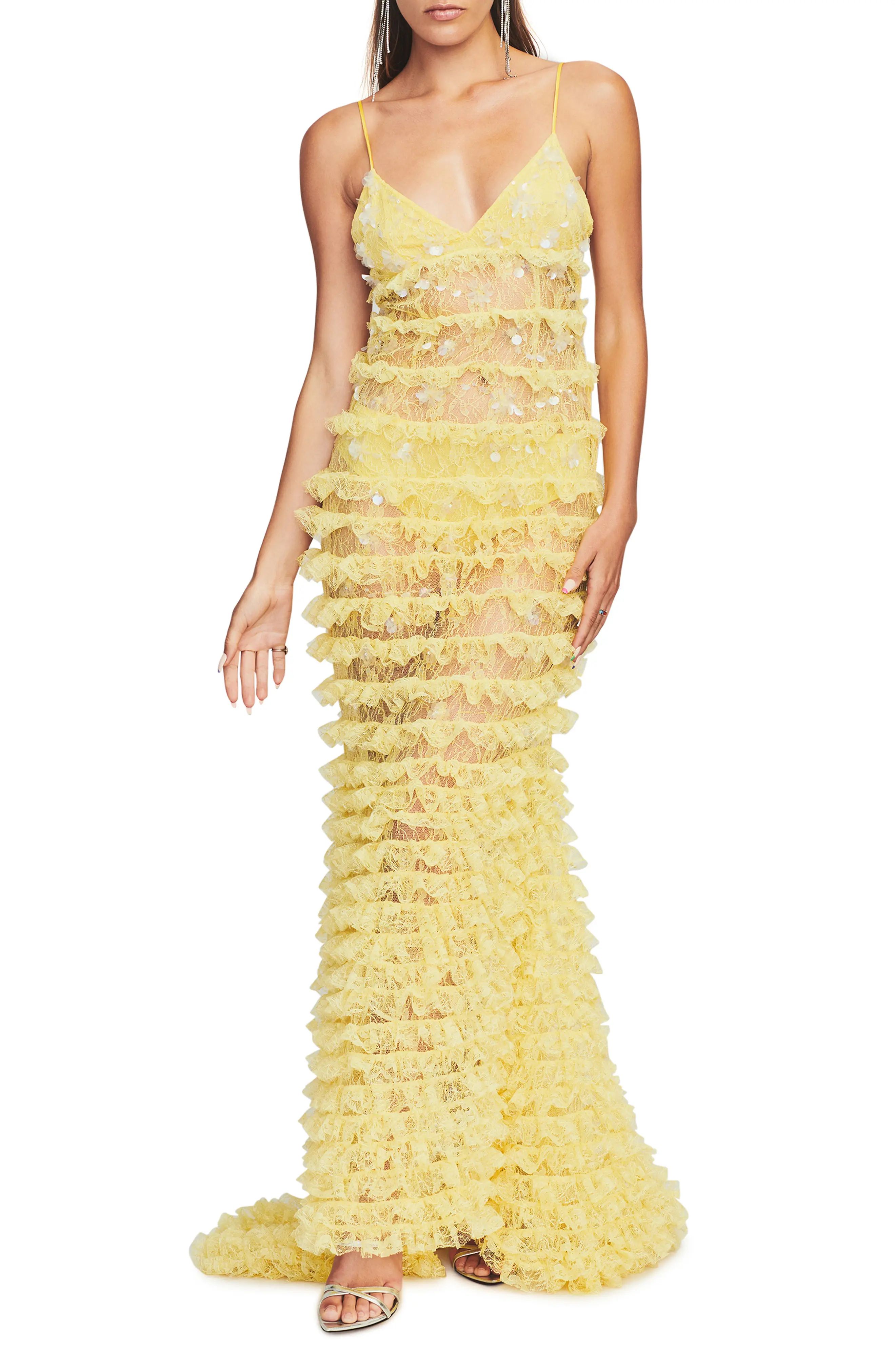 Retrofete Delphi Tiered Lace Dress in Yellow at Nordstrom, Size Large | Nordstrom