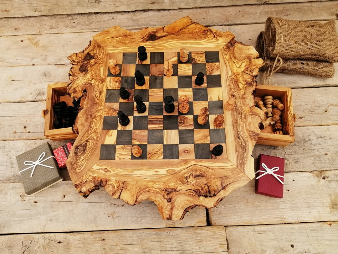 Unique Chess Set, Rustic Olive Wood Chess Board, Custom Monogrammed Wooden Chess Set Game 17.7 In... | Etsy ROW