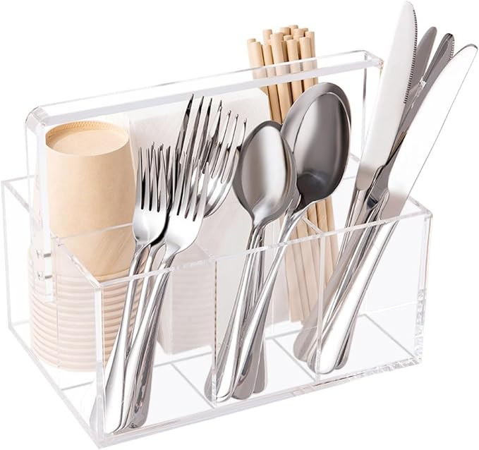 Utensil Holder Organizer Silverware Caddy For Napkins Flatware Cutlery Spoon Fork Knife Plastic A... | Amazon (US)