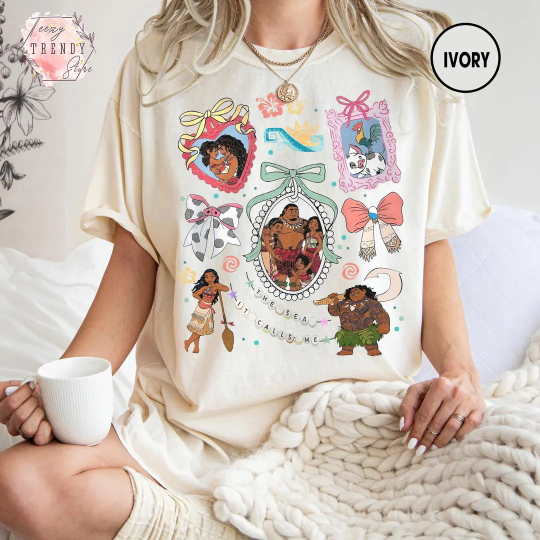 Retro Disney Moana Coquette Bows Shirt, Maui Moana Hei Hei and Pua Shirt, Disney Family Shirt, Di... | Etsy (US)