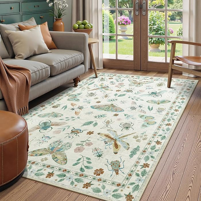 Beeiva Insect Print Washable Rugs 5x7 for Bedroom - Boho Living Room Rugs for Playroom Nursery, S... | Amazon (US)