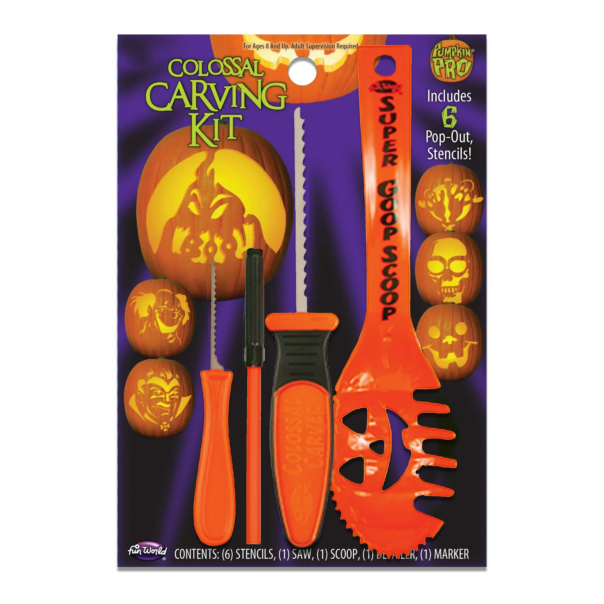 Pumpkin Pro Adult Plastic Colossal Carving Halloween Pumpkin Kit Decoration, Fun World, 10 Pcs | Walmart (US)
