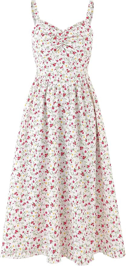 Womens Summer Dresses 2026 Floral Corset Milkmaid Sundress | Cute Smocked Flowy Boho Casual Midi ... | Amazon (US)