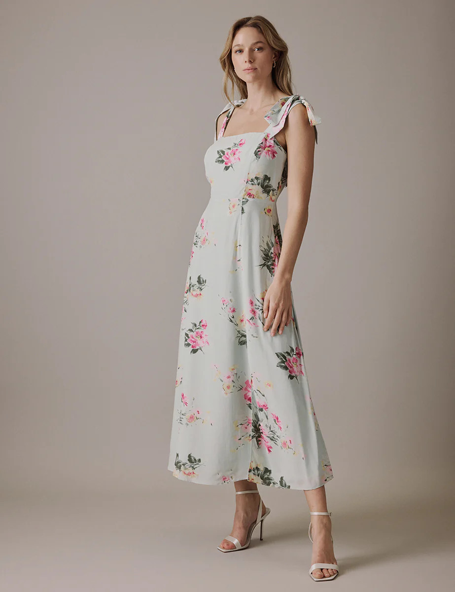 Floral Green Square Neckline Midi Tamar Dress | Nobody's Child