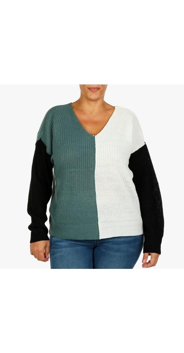 Women's Plus Criss Cross Knit Sweater - Green/Cream-Green/Cream-2623027443739   | Burkes Outlet | bealls