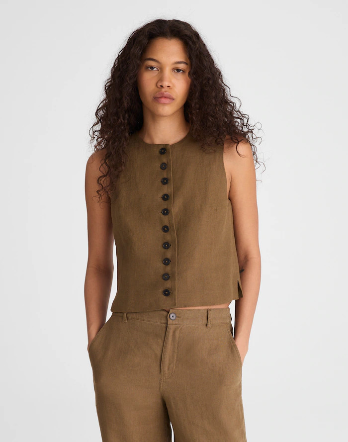 Button-Front Shell Top in 100% Linen | Madewell
