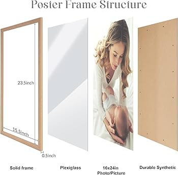 16x24 Frame Natural Woodgrain, 24x16 Picture Frame Beige, Rustic 40x60cm Poster Frame, Large 16 b... | Amazon (US)