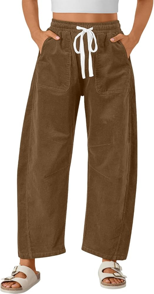 Trendy Queen Womens Corduroy Pants Fall Barrel Linen Pant Winter Casual Wide Leg Trousers with Po... | Amazon (US)