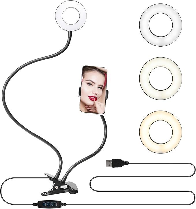 Cliusnra Flexible Selfie Ring Light: 3.5" Cell Phone Stand Desk Live Streaming Video Camera Lapto... | Amazon (US)