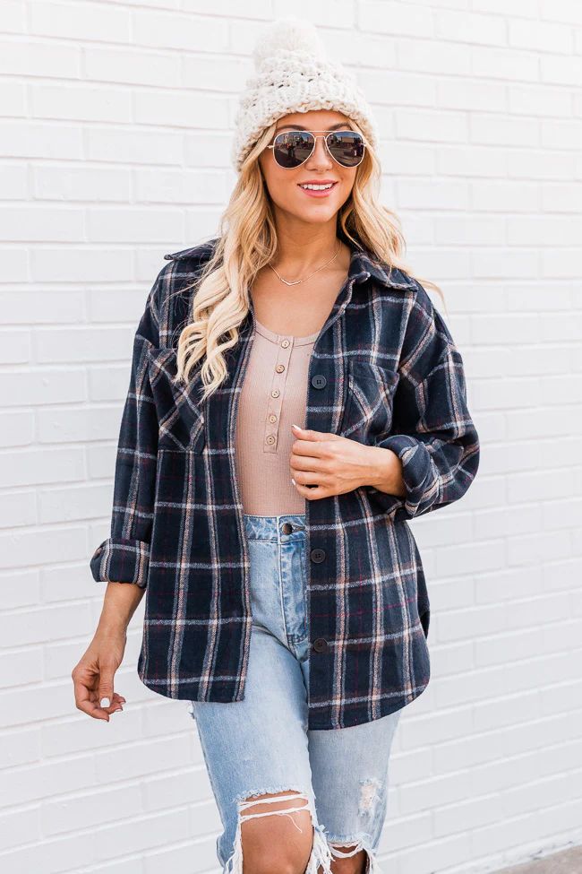Chic Edge Navy Plaid Flannel Shacket | Pink Lily