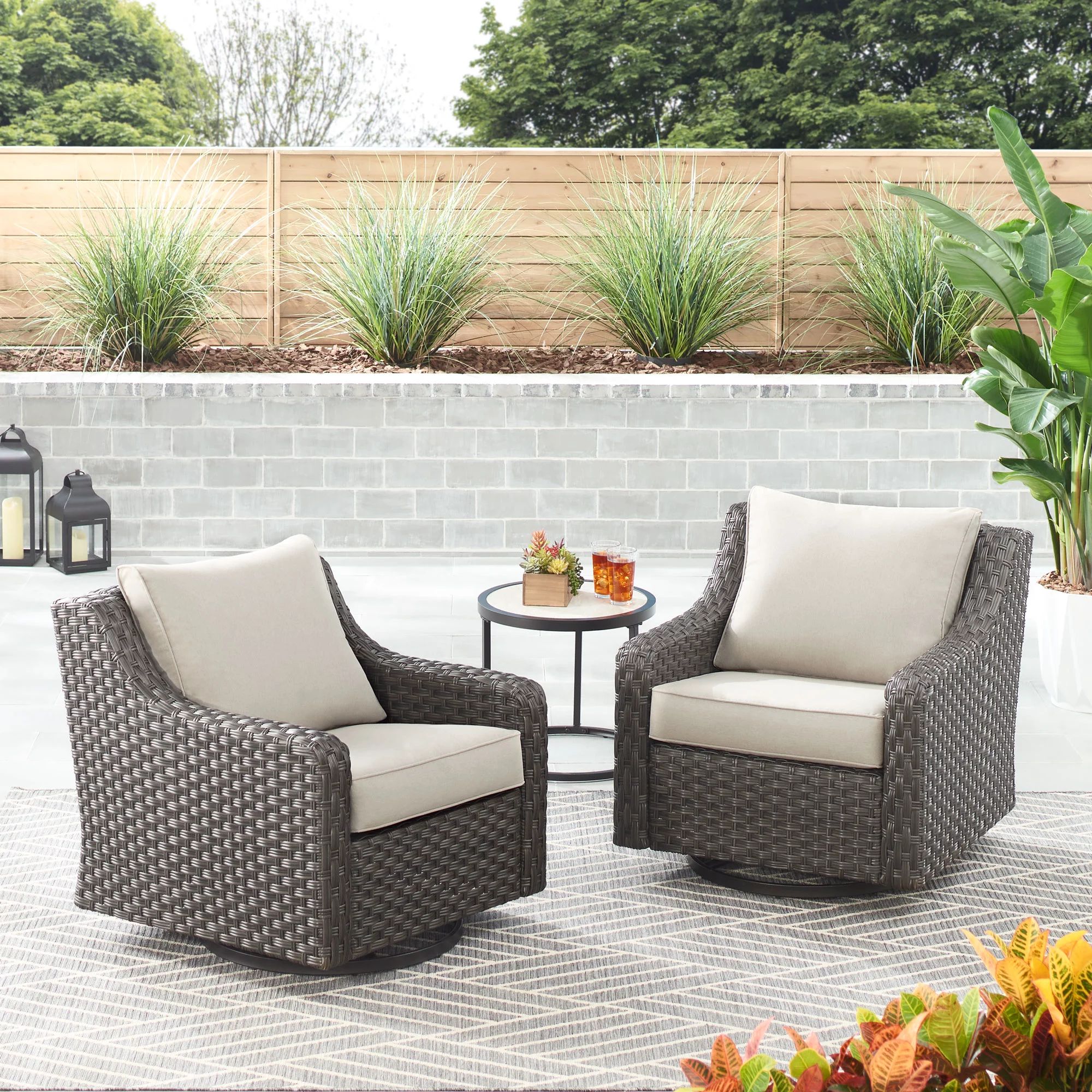 Better Homes & Gardens River Oaks Outdoor Swivel Gliders with Patio Covers, Set of 2, Dark Brown ... | Walmart (US)