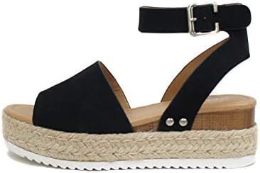 Soda Topic Open Toe Buckle Ankle Strap Espadrilles Flatform Wedge Casual Sandal | Amazon (US)