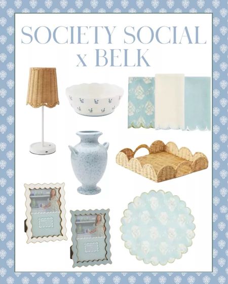 Coastal home decor on a budget! Check out the new Society Social x Belk collaboration! Featuring blue and white decor, scalloped decor, rattan decor, scalloped tray, grandmillenial dishware (5/21)

#LTKstyletip #LTKfindsunder50 #LTKhome
