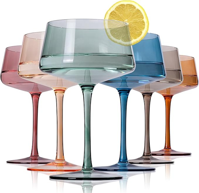 Colored Coupe Glasses Set of 6, Hand Blown Colorful Martini Glasses 13Oz, Champagne & Cocktail Lu... | Amazon (US)