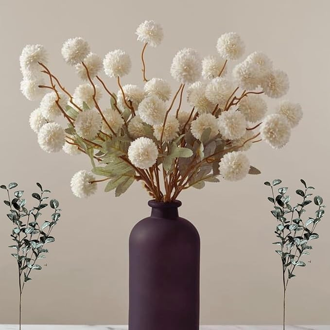 Faux Kiku Flower White - 10 Stems & Eucalyptus Stems 2 Branches, Fake Small Mini Chrysanthemum Fl... | Amazon (US)