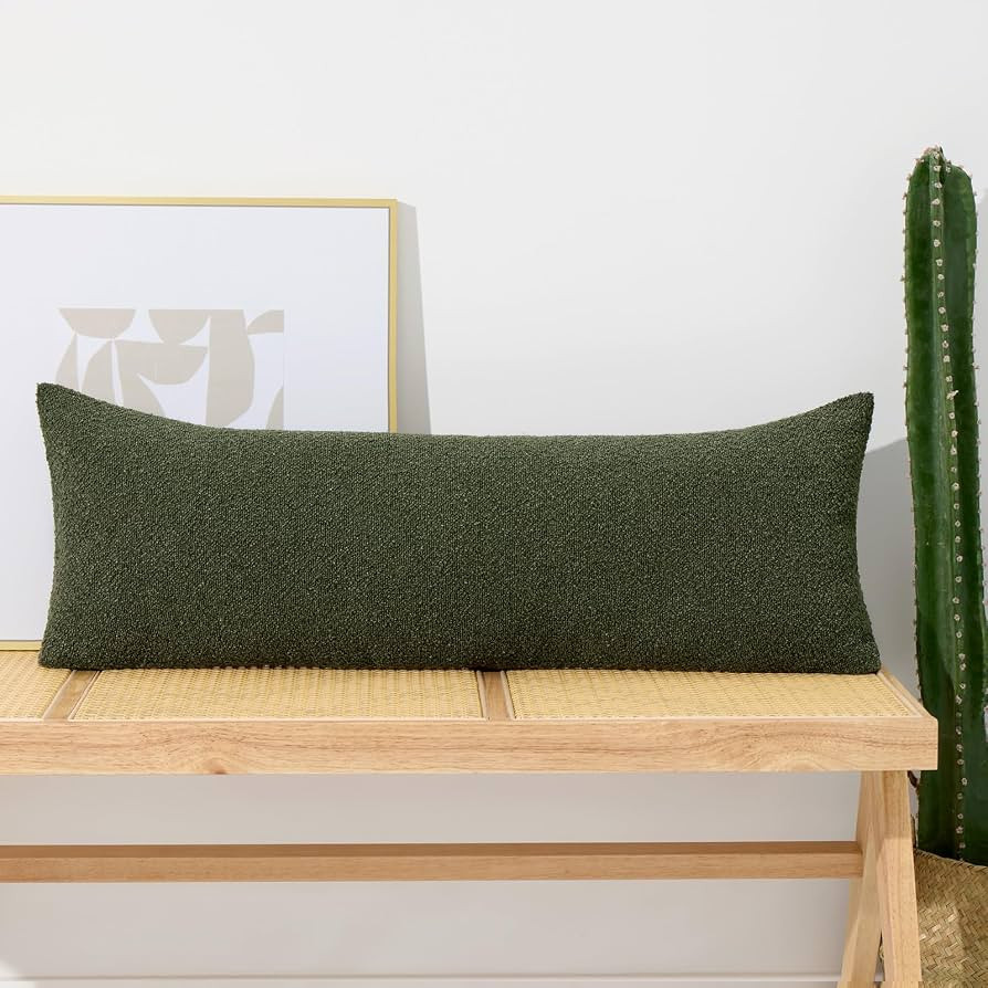 ORTIGIA 14x36 Boucle Long Lumbar Pillow Covers Green Textured Body Pillowcase Neutral Pillowcases... | Amazon (US)