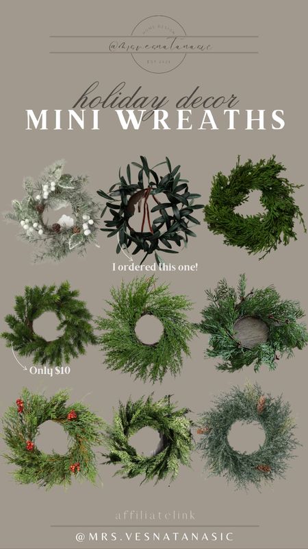 Mini wreaths I am loving! I marked the one that I ordered from McGee & Co (you can use my code: VESNA10 if you are ordering too). 

I love styling them on the back of my counter stools and dining chairs but they can be used for mirrors, sideboards, etc. 

Holiday decor, Christmas decor, mini wreaths, mini wreath, wreath, 

#LTKHoliday #LTKSeasonal #LTKfindsunder50