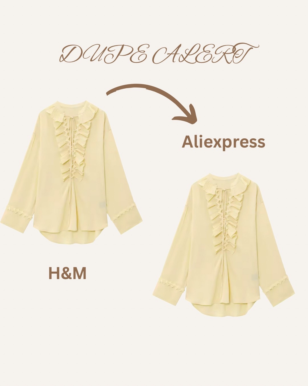 If you missed this ruffled yellow blouse at H&M (or didn’t even get the chance to try it on), don’t worry — I found the exact same style on Aliexpress. Same romantic neckline, same soft buttery color. Honestly? It’s a dupe that delivers.
#ruffleshirt #hmstyle #dupealert #budgetfashion #LTKSpring #affordablefinds #AliexpressFashion #wardrobeupdate #pasteltrend #softgirlstyle


#LTKeurope #LTKmodest #LTKsummer