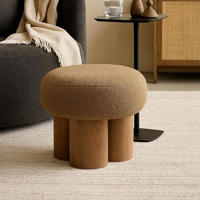 16.54''Mushroom Stool,Modern Fabric Ottoman Foot Rest,Teddy Round Foot Stool with Three Legs Unde... | Amazon (US)