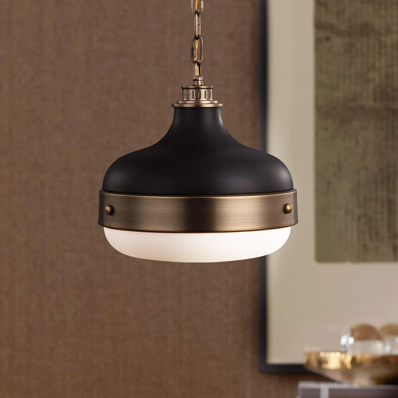 Feiss Cadence 13" Wide Antique Brass Mini Pendant Light | LampsPlus.com