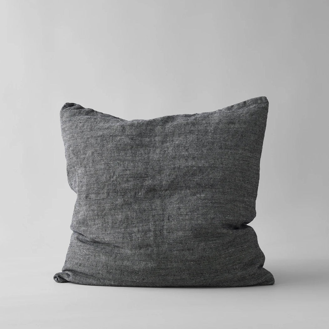 Herringbone Linen Pillow in Black, 24X24 | Bloomist, Inc