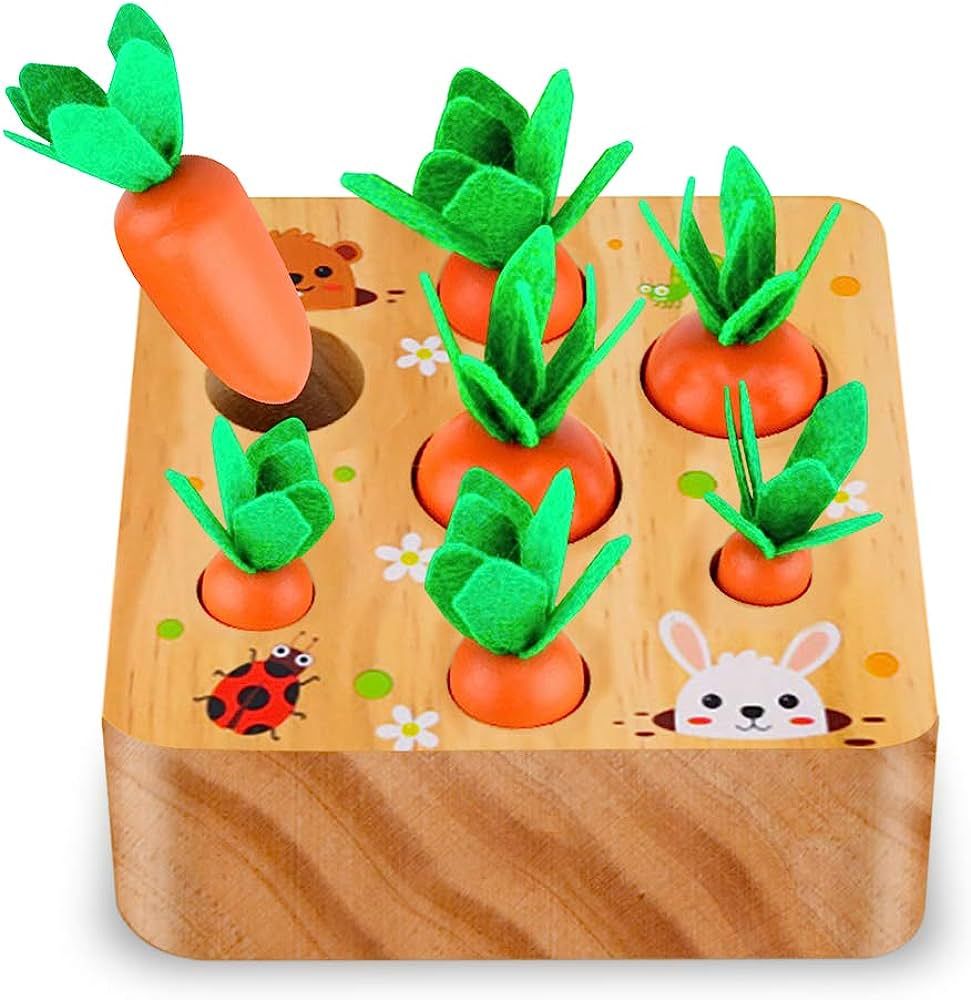 SKYFIELD Carrot Harvest Game Wooden Toy for Baby Boys and Girls 1 2 3 Year Old, Educational Shape... | Amazon (US)