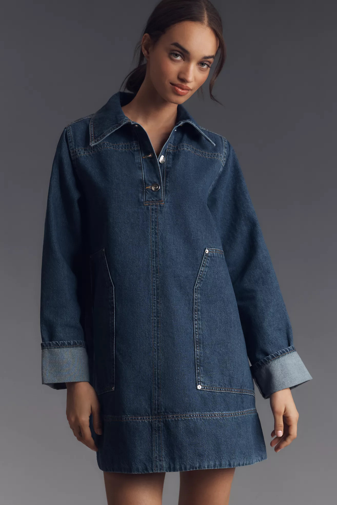 ALIGNE Keri Long-Sleeve Utility Denim Mini Dress | Anthropologie (US)