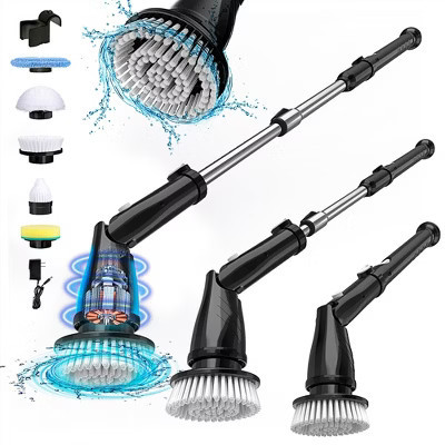 TASVAC EB5 Electric Spin Scrubber, 450RPM Cordless Shower Cleaner with 5 Replaceable Cleaning Heads and Adjustable Extension Arm BLACK | Target