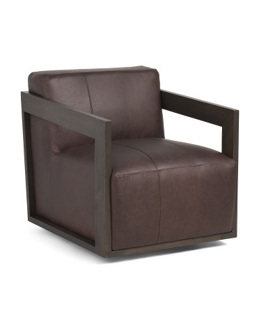 29x33 Leather Joseph Wooden Frame Swivel Accent Chair | TJ Maxx
