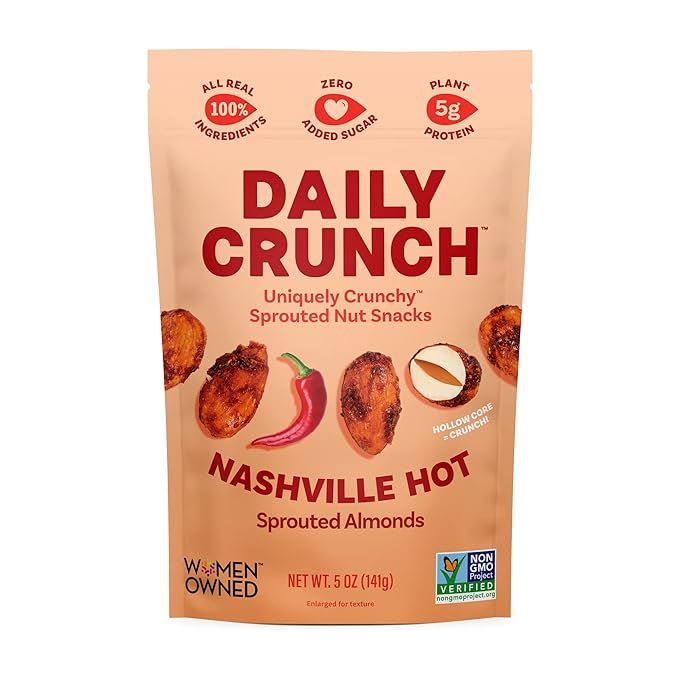 Daily Crunch Sprouted Almonds, Nashville Hot, 5 Ounce Resealable Bag – Sprouted and Dehydrated ... | Amazon (US)