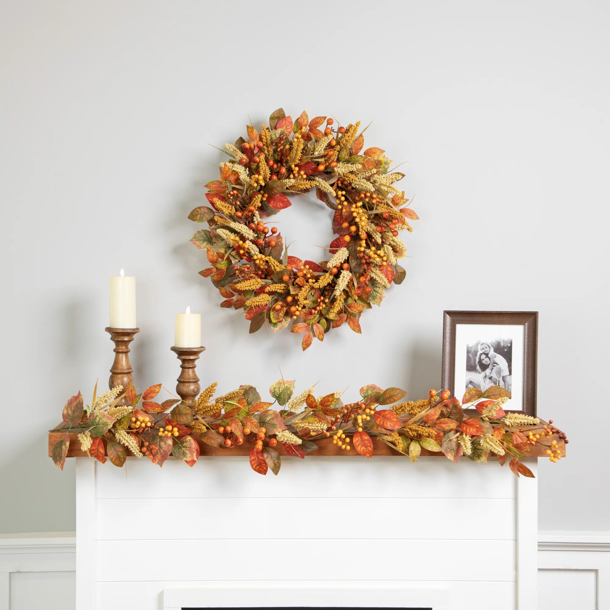Autumn Leaves And Berries Artificial Fall Harvest Garland - 5' X 8 | Wayfair North America