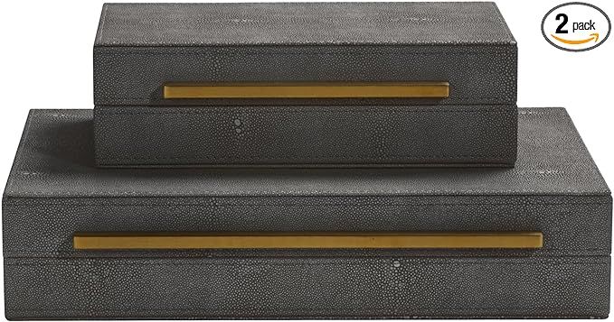 Kingflux Grey Shagreen Set of 2pcs Decorative Boxes, Faux Leather Stackable Storage Boxes Jewelry... | Amazon (US)