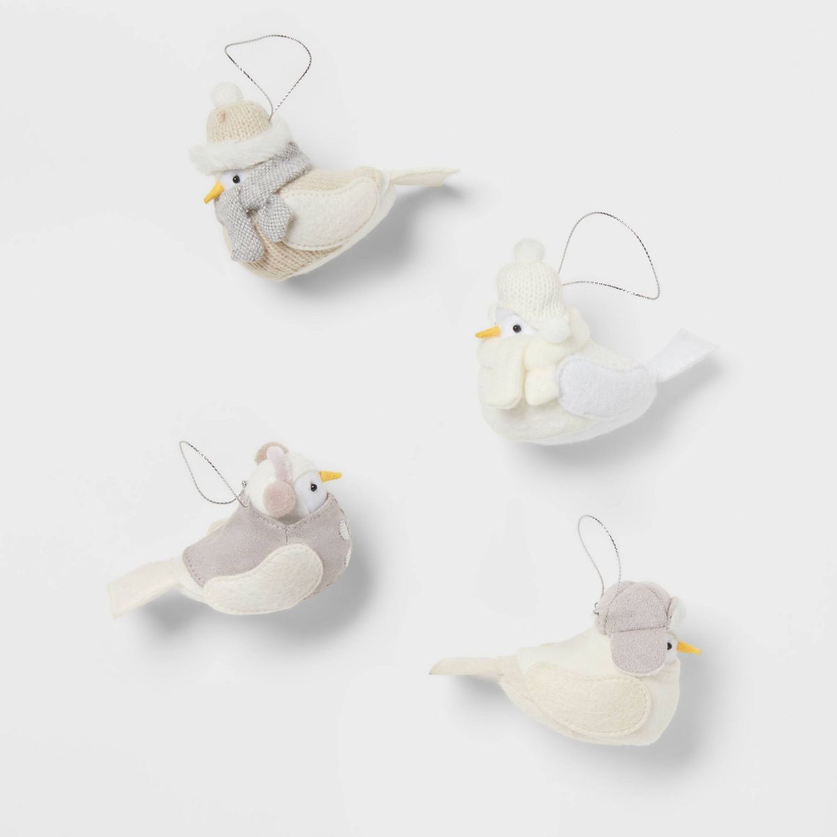 Featherly Friends Fabric Bird Christmas Tree Ornament Set 4pc White/Gray - Wondershop™ | Target