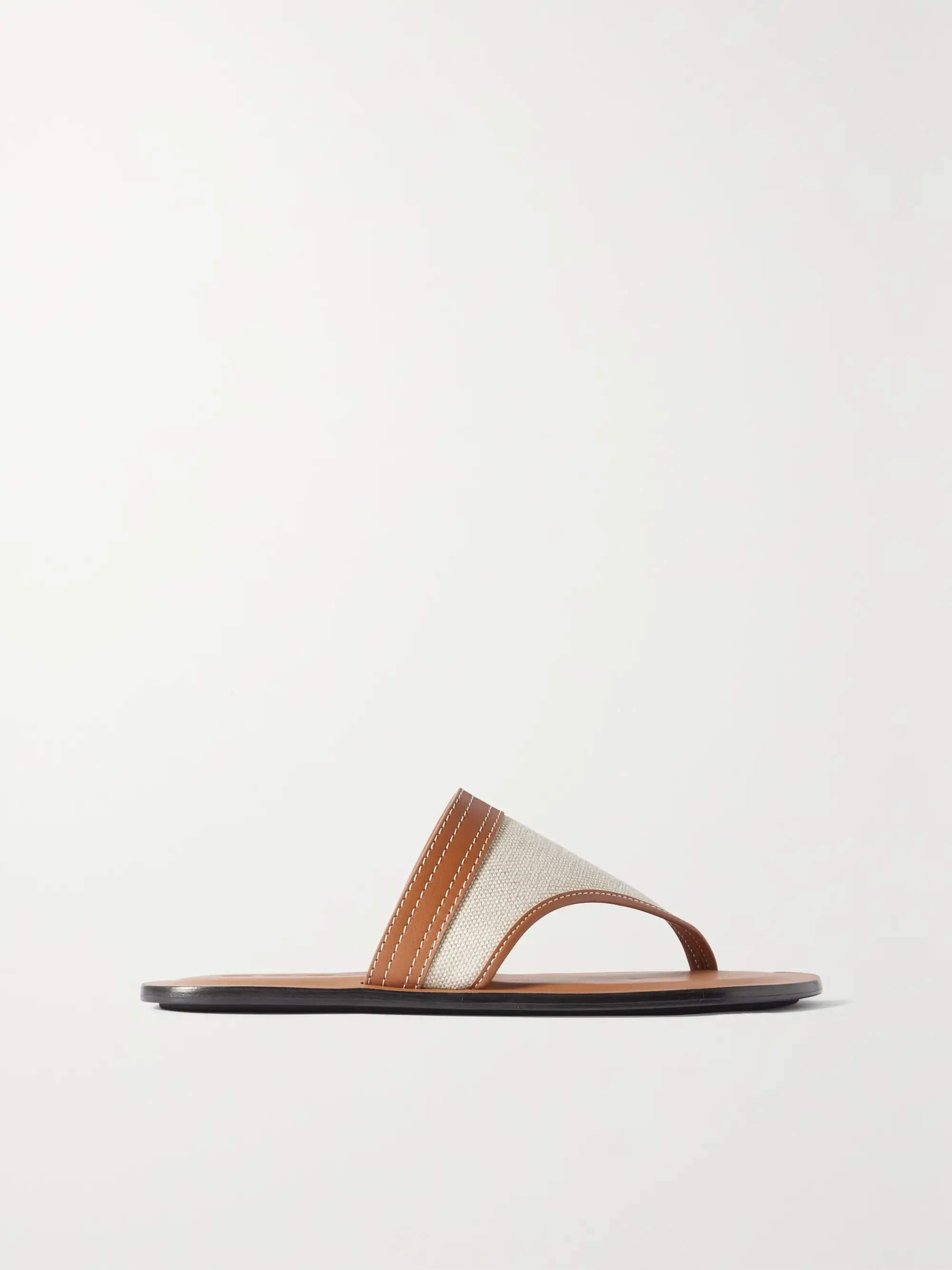 Tiki leather-trimmed cotton and linen-blend canvas flip flops | NET-A-PORTER (UK & EU)