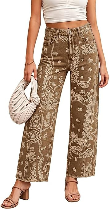 CHARTOU Women High Waisted Wide Leg Jeans Casual Stretchy Raw Hem Cropped Denim Pants | Amazon (US)