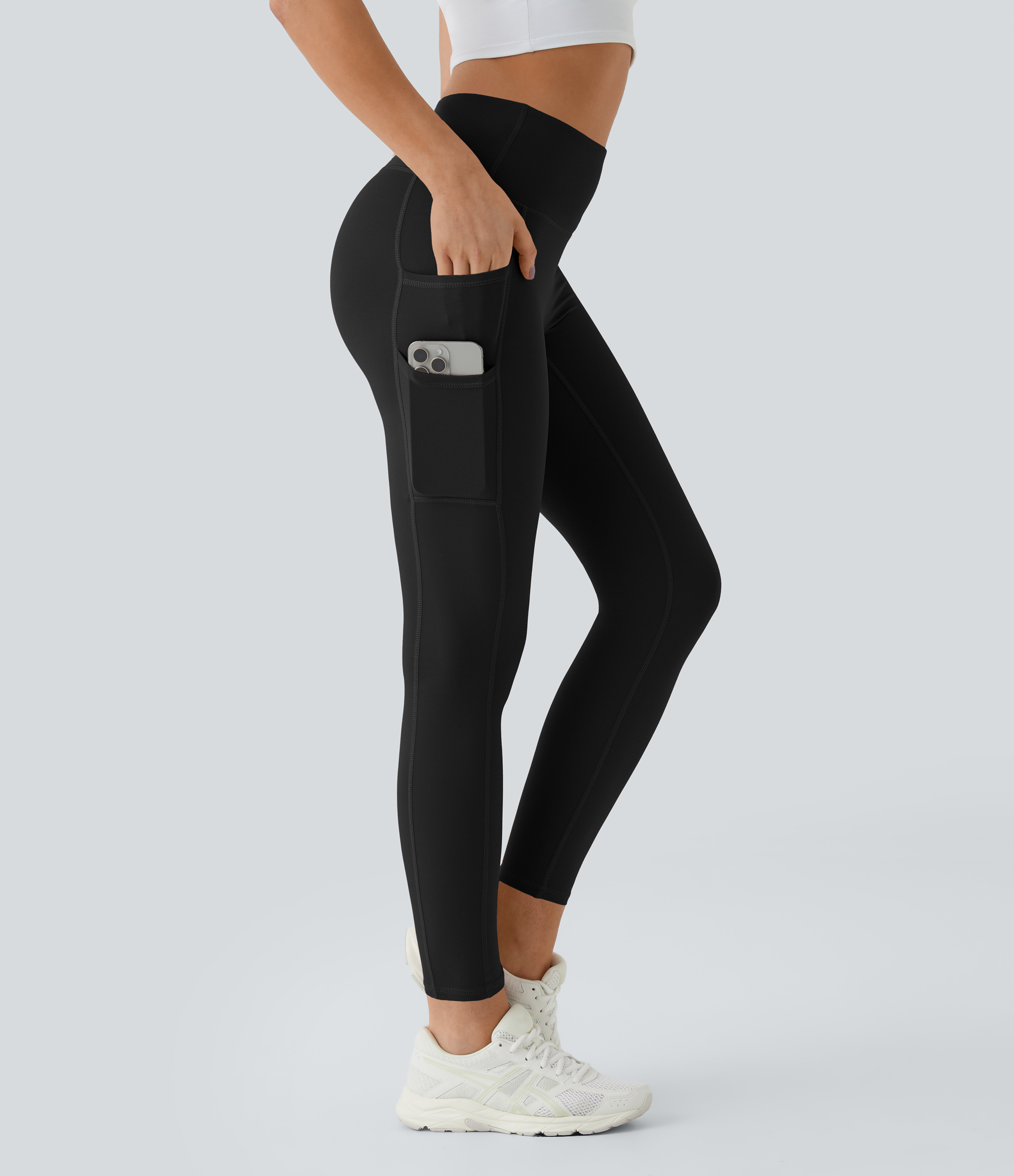 Halara SoftlyZero™ High Waisted Double Pockets Plain Leggings-UPF50+ - Black - XL(full_length) gym leggings leggings with pockets | HALARA