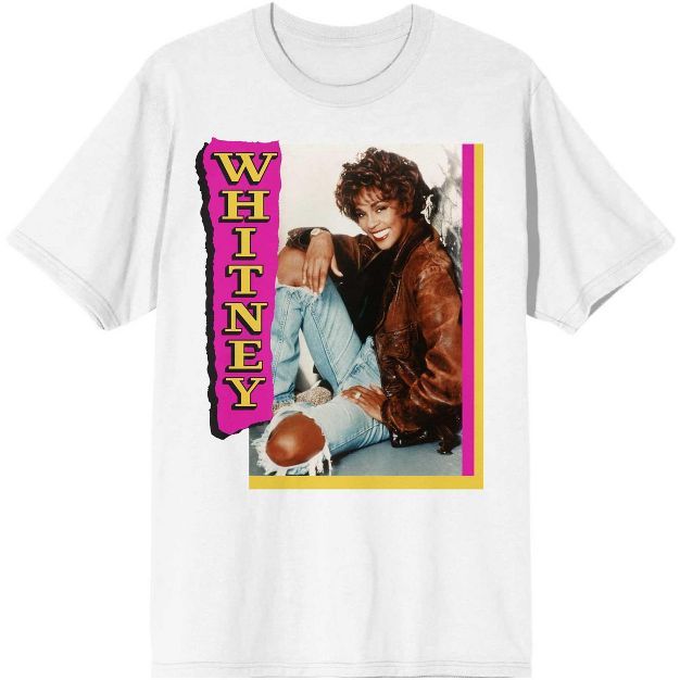 Mens Whitney Houston 90s Photo Screen Print White Graphic Tee Shirt | Target