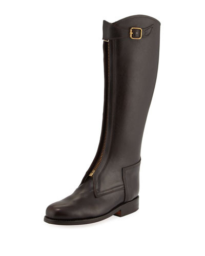 Zip-Front Leather Riding Boot, Brown | Bergdorf Goodman