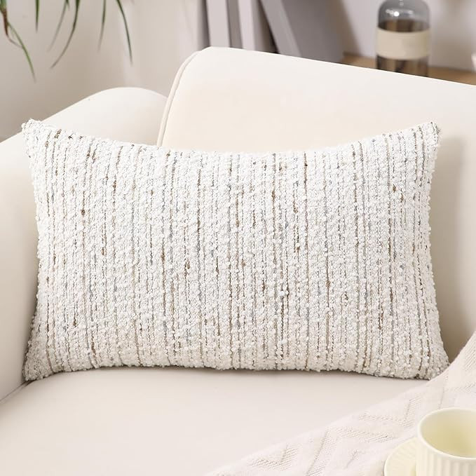 Textured Boucle Lumbar Pillow Covers 12x20 Neutral Striped Throw Pillows Soft Modern Farmhouse Pi... | Amazon (US)