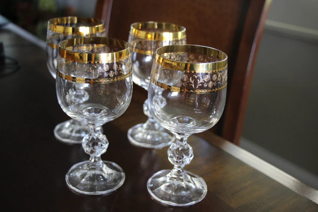 Vintage Set of 4 Elegant Crystal Wine Glasses Goblets Barware - Etsy | Etsy (US)